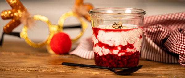 Overnight riskrem med bringebærsaus